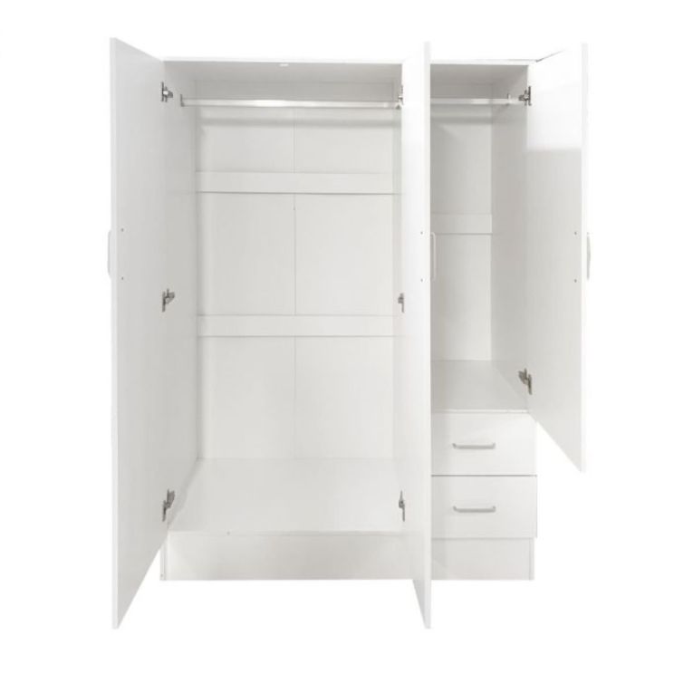 Guardaroba 3 ante Calahorra, Mobile camera da letto, Cabina armadio chiusa, Armadio appendiabiti a 3 ante e 2 cassetti, 120x50h170 cm, Bianco