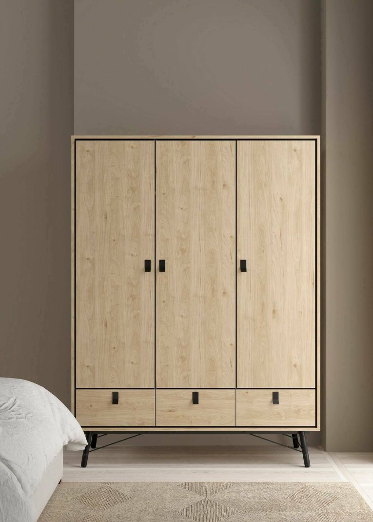 Guardaroba 3 ante Claribe, Mobile camera da letto, Cabina armadio portabiti, Armadio appendiabiti, 60x150 h200 cm, Rovere
