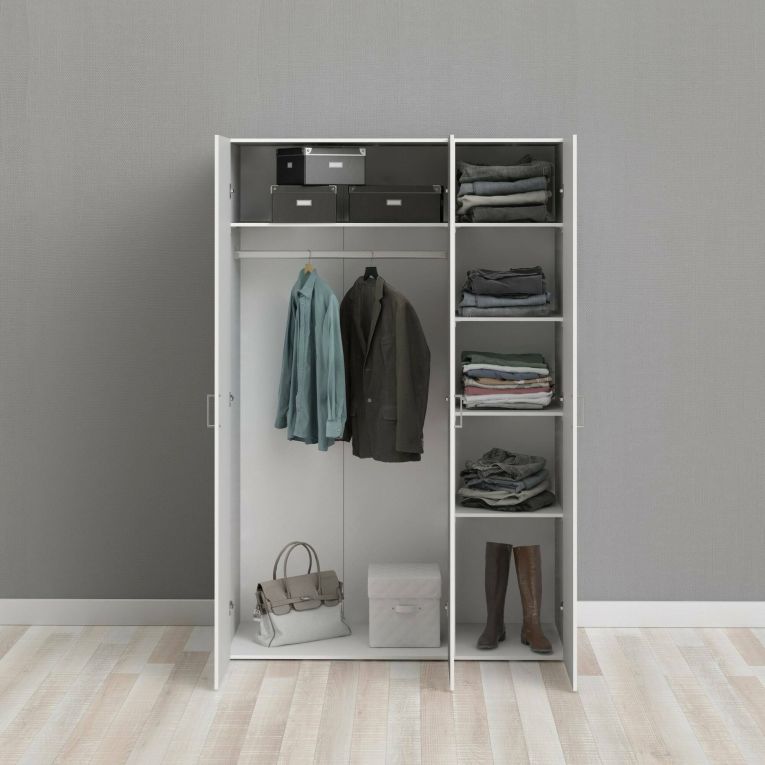 Guardaroba 3 ante Danielle, Mobile camera da letto, Cabina armadio portabiti, Armadio appendiabiti, 115x49 h175 cm, Bianco