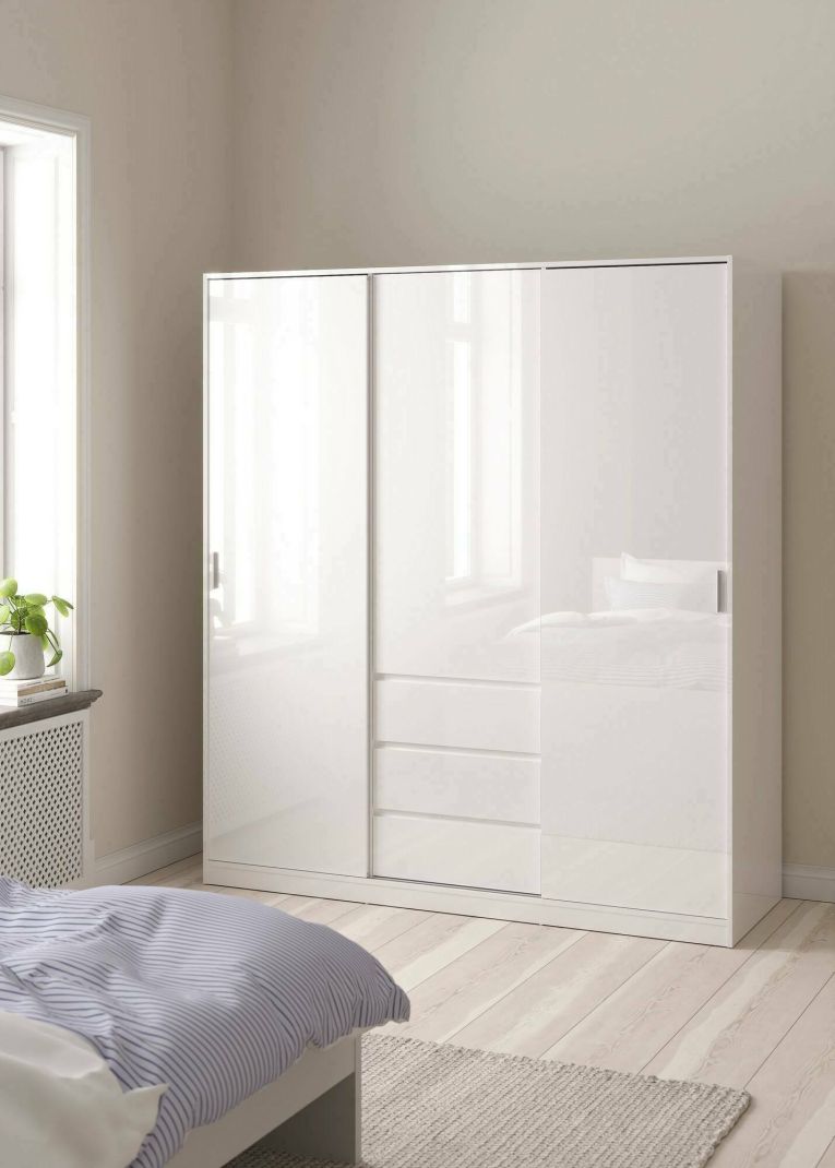 Guardaroba 3 ante Delphine, Mobile camera da letto, Cabina armadio portabiti, Armadio appendiabiti, 60x177 h200 cm, Bianco