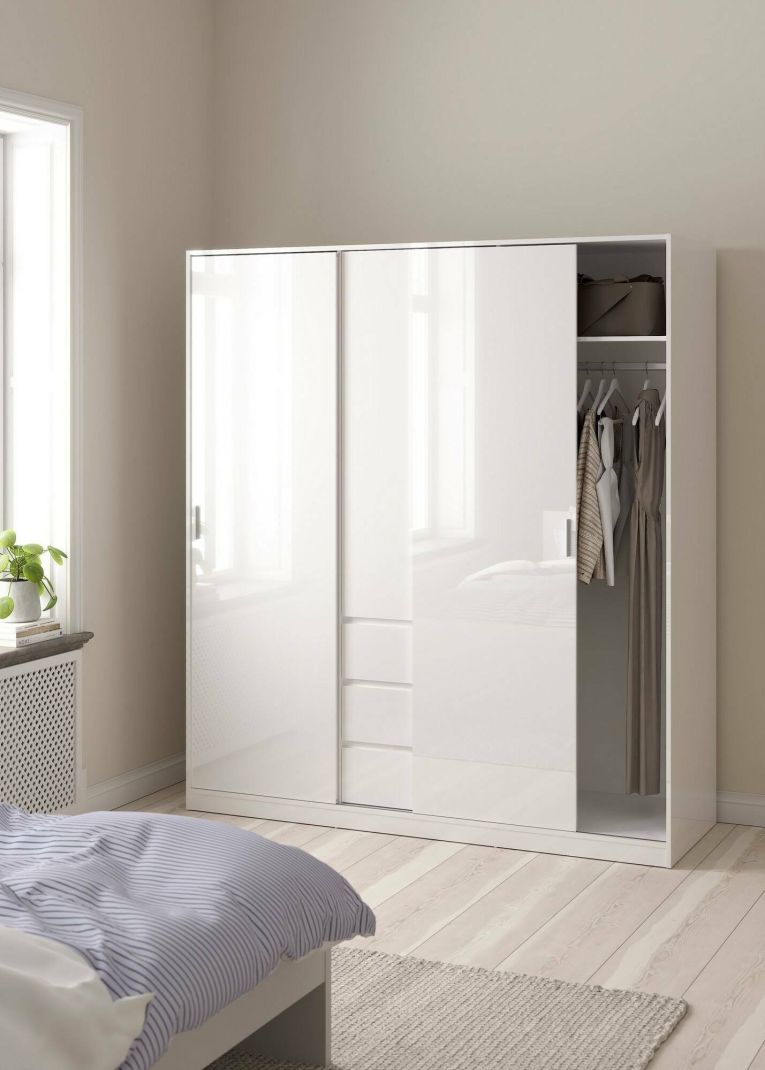 Guardaroba 3 ante Delphine, Mobile camera da letto, Cabina armadio portabiti, Armadio appendiabiti, 60x177 h200 cm, Bianco
