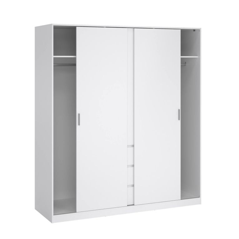 Guardaroba 3 ante Delphine, Mobile camera da letto, Cabina armadio portabiti, Armadio appendiabiti, 60x177 h200 cm, Bianco