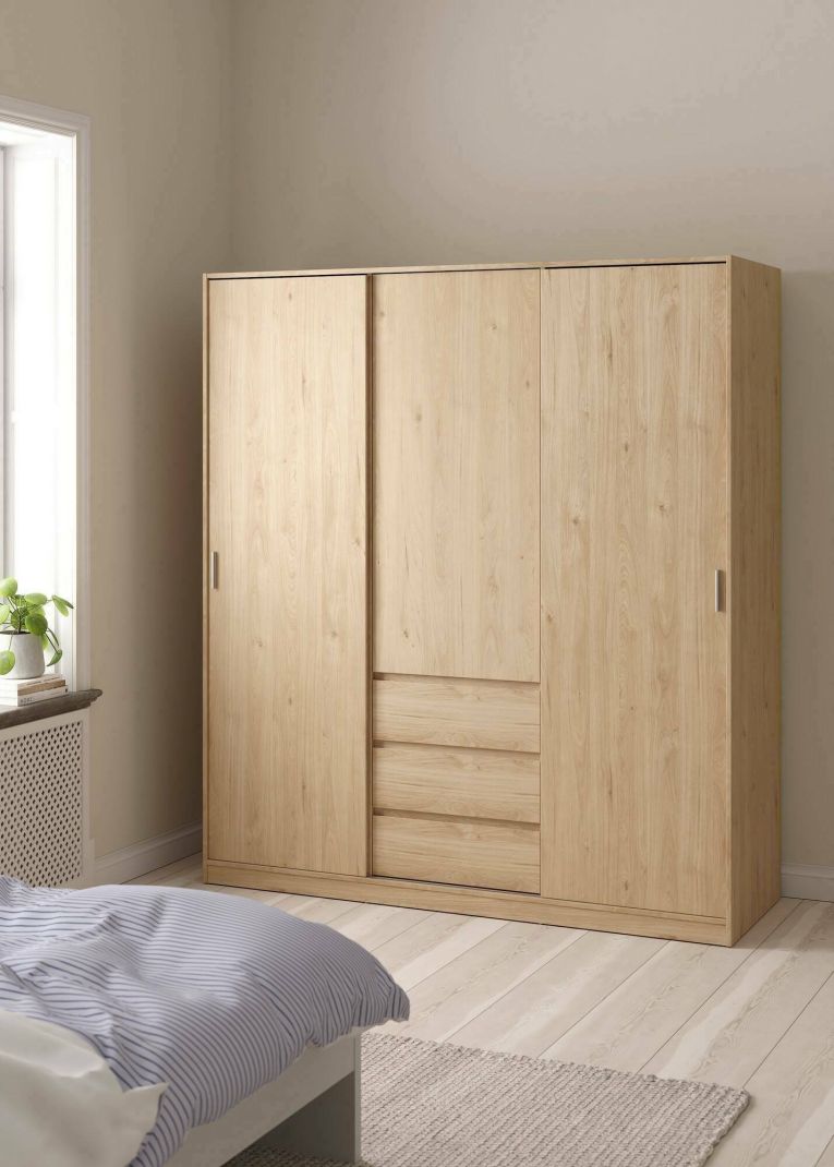 Guardaroba 3 ante Delphine, Mobile camera da letto, Cabina armadio portabiti, Armadio appendiabiti, 60x177 h200 cm, Rovere