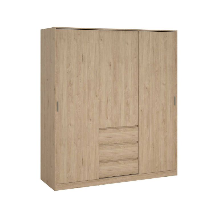 Guardaroba 3 ante Delphine, Mobile camera da letto, Cabina armadio portabiti, Armadio appendiabiti, 60x177 h200 cm, Rovere