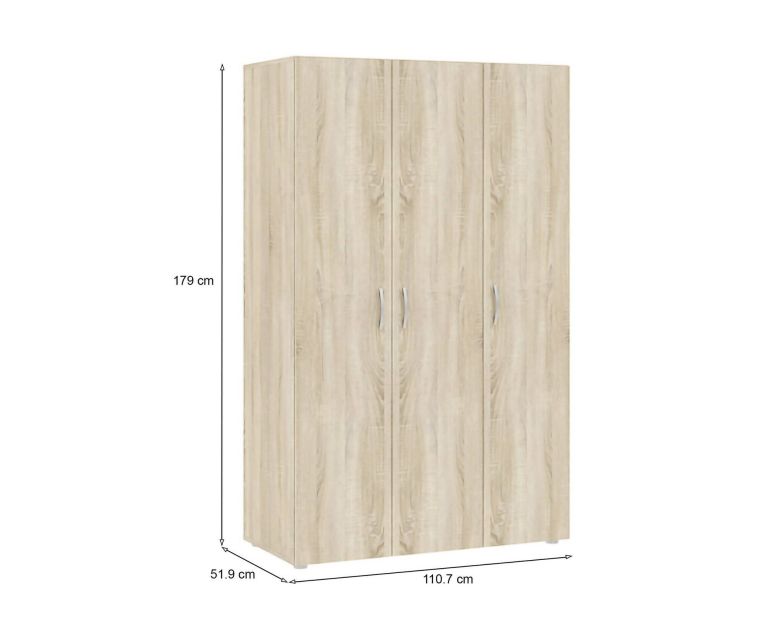 Guardaroba 3 ante Dublino, Mobile camera da letto, Cabina armadio portabiti, Armadio appendiabiti, 111x52 h179 cm, Rovere
