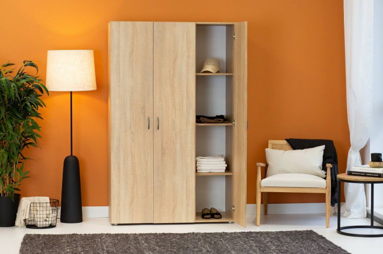 Guardaroba 3 ante Dublino, Mobile camera da letto, Cabina armadio portabiti, Armadio appendiabiti, 111x52 h179 cm, Rovere