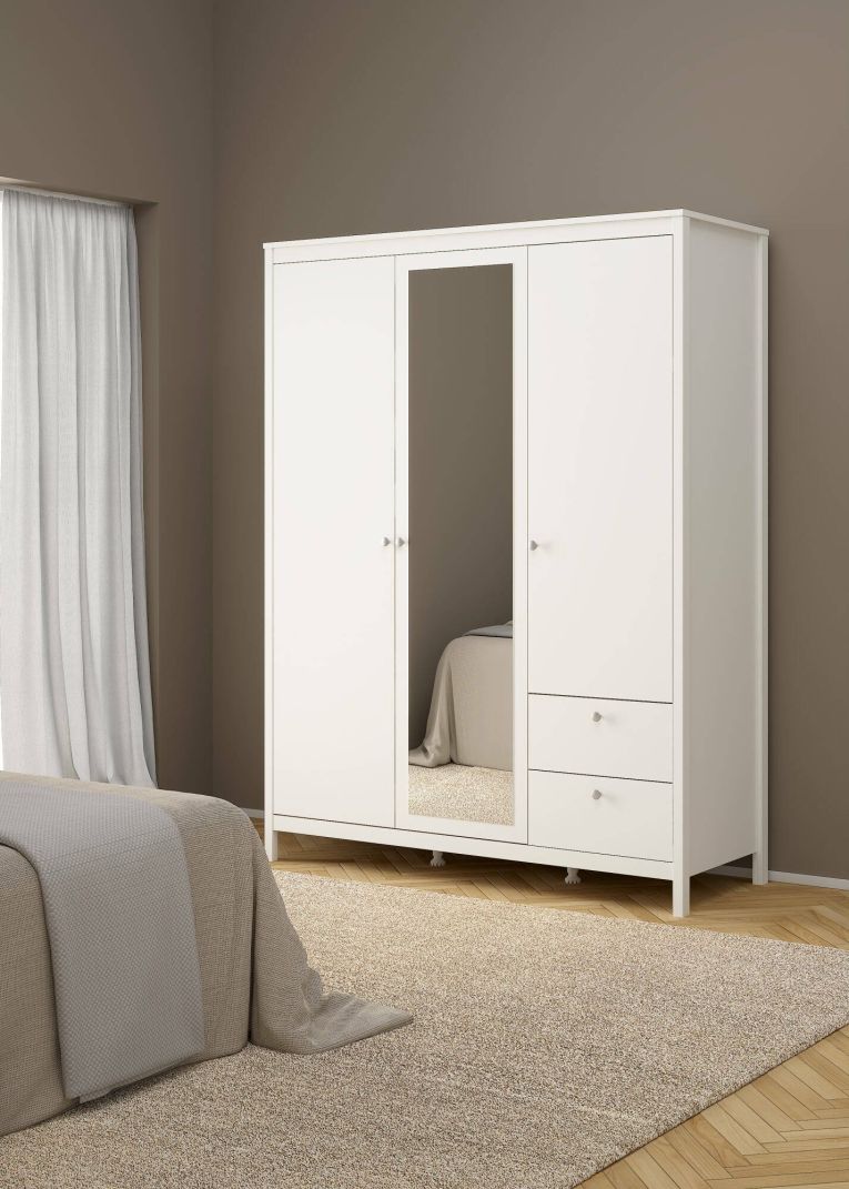 Guardaroba 3 ante Helise, Mobile camera da letto, Cabina armadio portabiti, Armadio appendiabiti, 58x150 h199 cm, Bianco