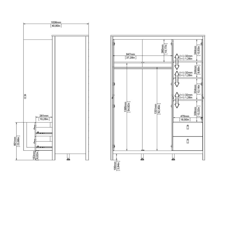 Guardaroba 3 ante Helise, Mobile camera da letto, Cabina armadio portabiti, Armadio appendiabiti, 58x150 h199 cm, Bianco
