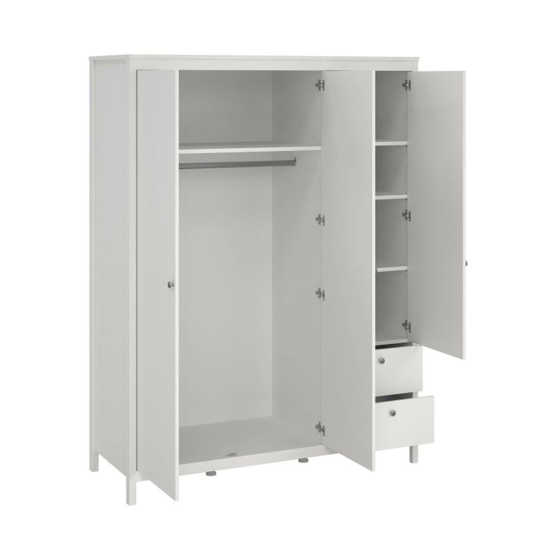 Guardaroba 3 ante Helise, Mobile camera da letto, Cabina armadio portabiti, Armadio appendiabiti, 58x150 h199 cm, Bianco