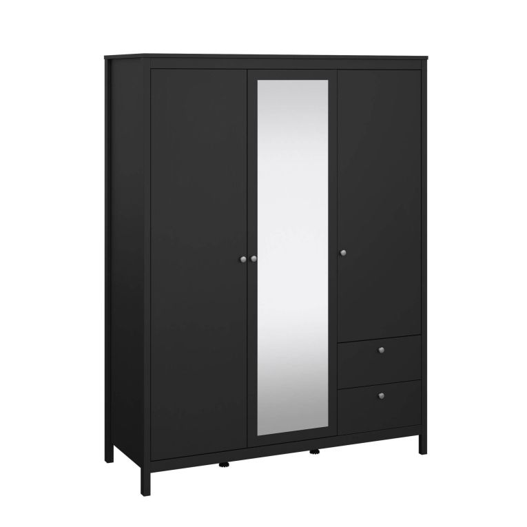 Guardaroba 3 ante Helise, Mobile camera da letto, Cabina armadio portabiti, Armadio appendiabiti, 58x150 h199 cm, Nero