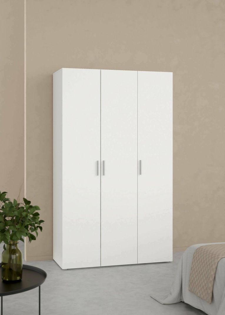Guardaroba 3 ante Isabelle, Mobile camera da letto, Cabina armadio portabiti, Armadio appendiabiti, 118x50 h201 cm, Bianco