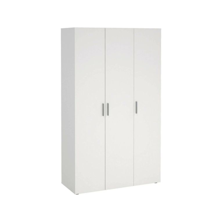 Guardaroba 3 ante Isabelle, Mobile camera da letto, Cabina armadio portabiti, Armadio appendiabiti, 118x50 h201 cm, Bianco