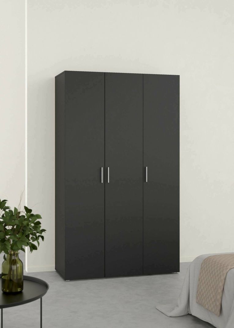 Guardaroba 3 ante Isabelle, Mobile camera da letto, Cabina armadio portabiti, Armadio appendiabiti, 50x118 h201 cm, Nero