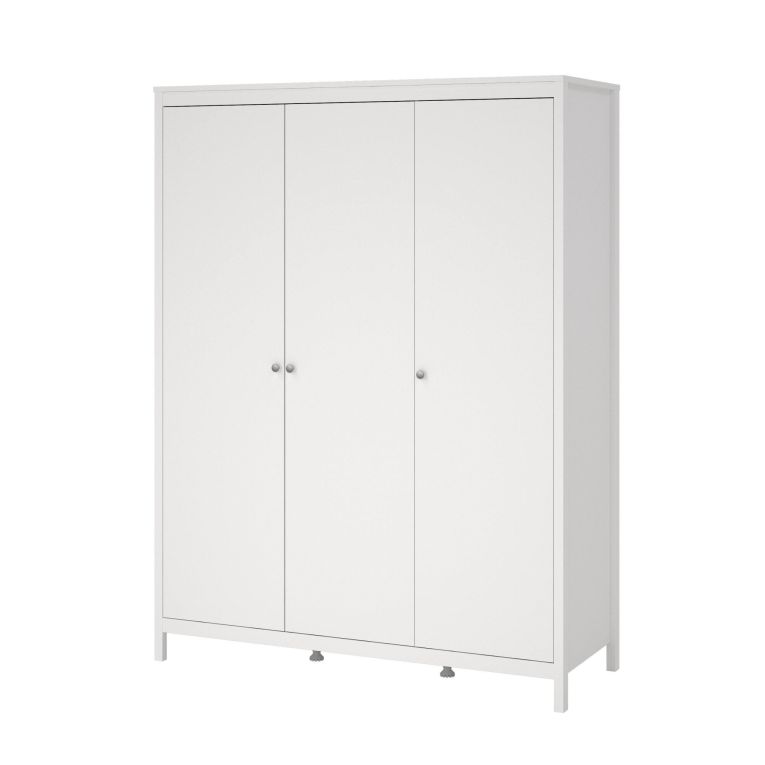 Guardaroba 3 ante Justina, Mobile camera da letto, Cabina armadio portabiti, Armadio appendiabiti, 58x150 h199 cm, Bianco
