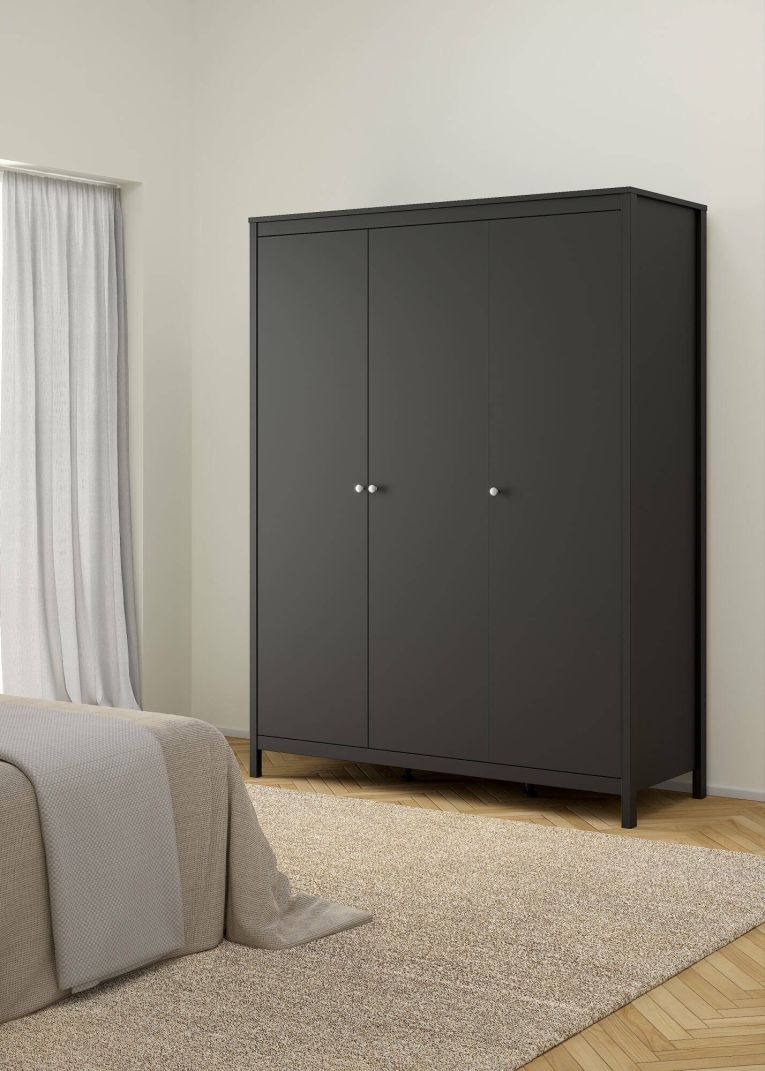 Guardaroba 3 ante Justina, Mobile camera da letto, Cabina armadio portabiti, Armadio appendiabiti, 58x150 h199 cm, Nero
