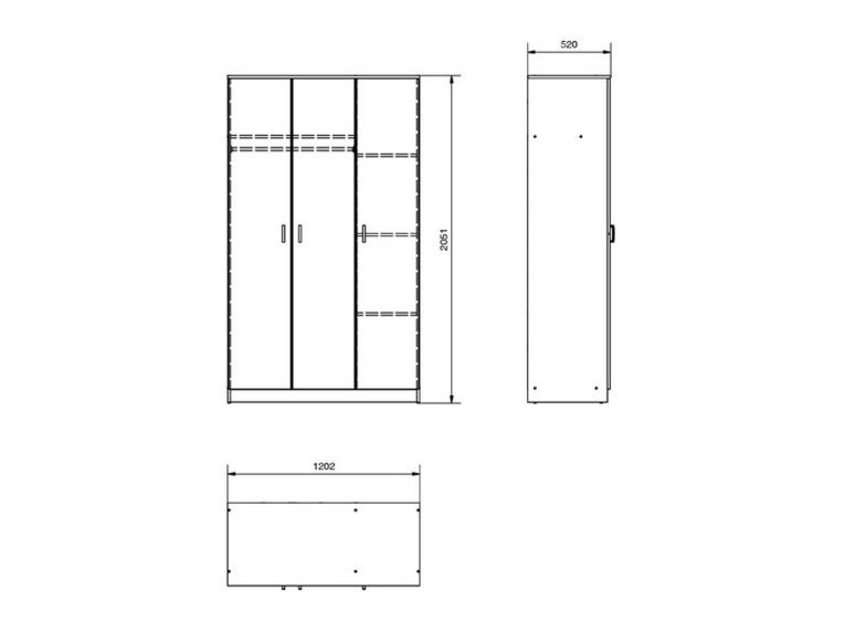 Guardaroba 3 Ante Marrone Appendiabiti 4 Ripiani 120x52 cm, 3 Ante - Licodia