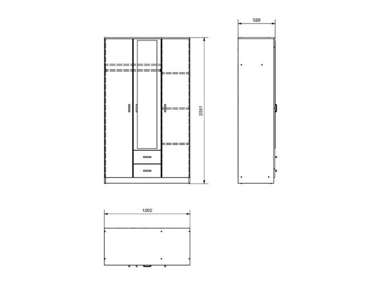 Guardaroba 3 Ante Marrone Quercia Bianco Appendiabiti 2 Cassetti 120x52 cm, 4 Ripiani - Crati