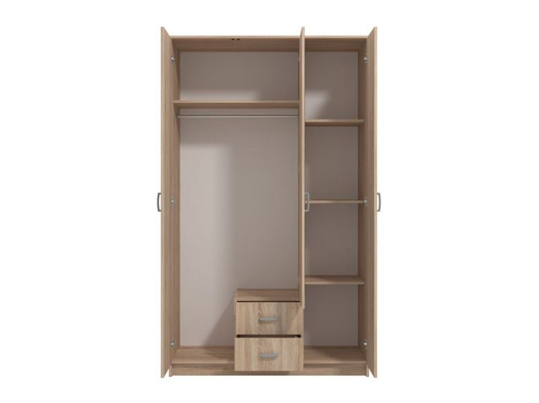 Guardaroba 3 Ante Marrone Quercia Bianco Appendiabiti 2 Cassetti 120x52 cm, 4 Ripiani - Crati