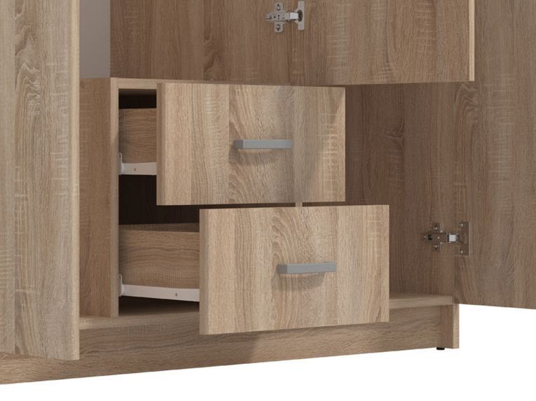 Guardaroba 3 Ante Marrone Quercia Bianco Appendiabiti 2 Cassetti 120x52 cm, 4 Ripiani - Crati