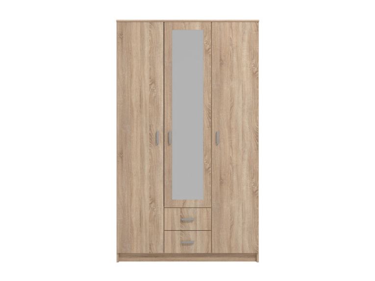 Guardaroba 3 Ante Marrone Quercia Bianco Appendiabiti 2 Cassetti 120x52 cm, 4 Ripiani - Crati