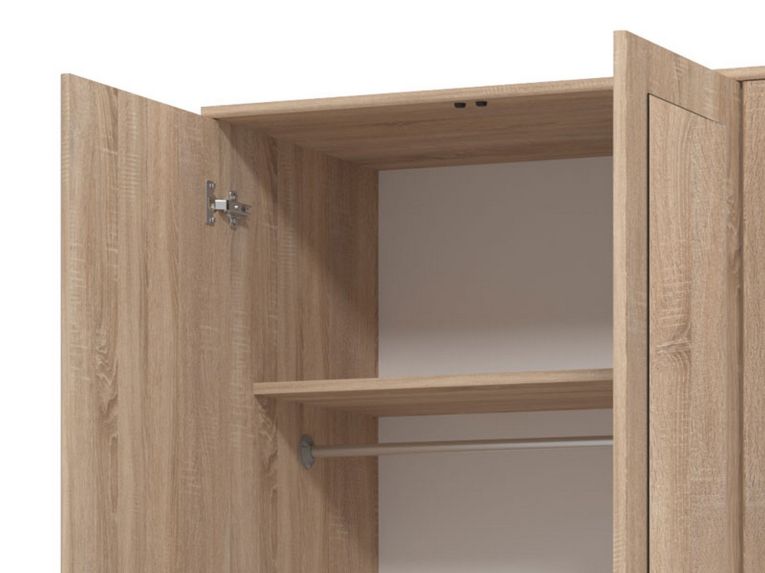 Guardaroba 3 Ante Marrone Quercia Bianco Appendiabiti 2 Cassetti 120x52 cm, 4 Ripiani - Crati