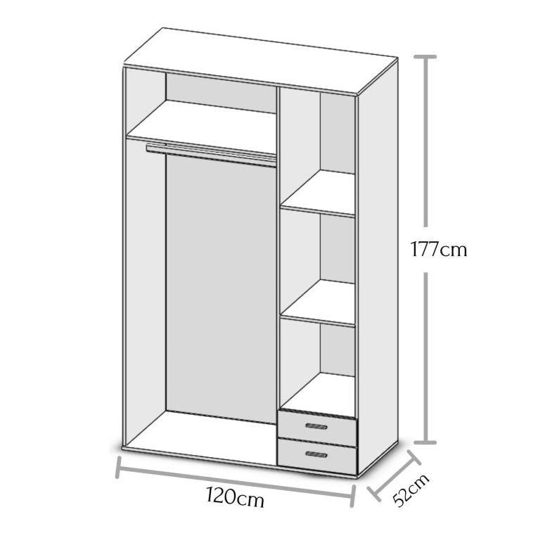 Guardaroba 3 Ante Marrone Rovere 2 Cassetti 3 Ripiani 120x51 cm, Appendiabiti - Toce