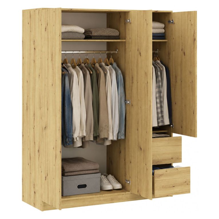 Guardaroba 3 Ante Marrone Rovere Appendiabiti 2 Cassetti 147x57 cm, 2 Ripiani - Leseto