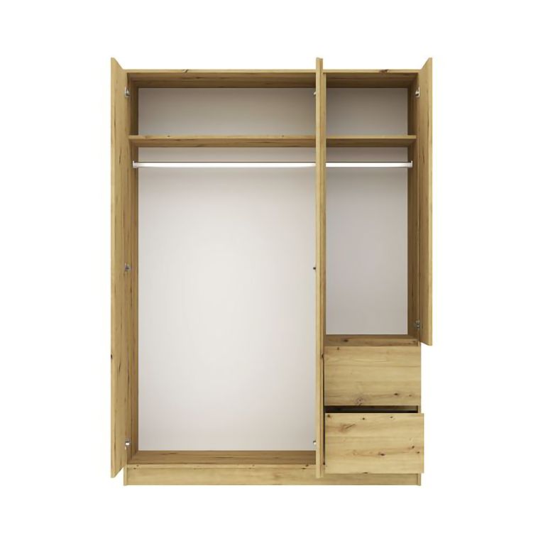 Guardaroba 3 Ante Marrone Rovere Appendiabiti 2 Cassetti 147x57 cm, 2 Ripiani - Leseto