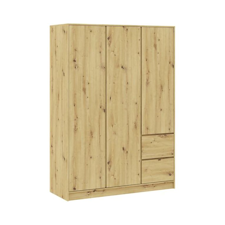 Guardaroba 3 Ante Marrone Rovere Appendiabiti 2 Cassetti 147x57 cm, 2 Ripiani - Leseto