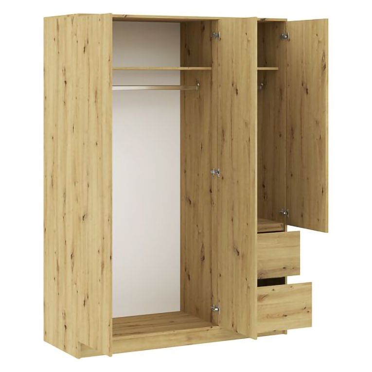 Guardaroba 3 Ante Marrone Rovere Appendiabiti 2 Cassetti 147x57 cm, 2 Ripiani - Leseto