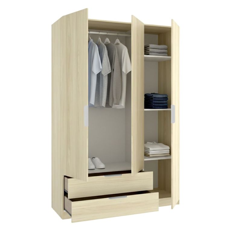 Guardaroba 3 Ante Marrone Rovere Appendiabiti 2 Cassetti 51x137 cm, 3 Ripiani - Mayos