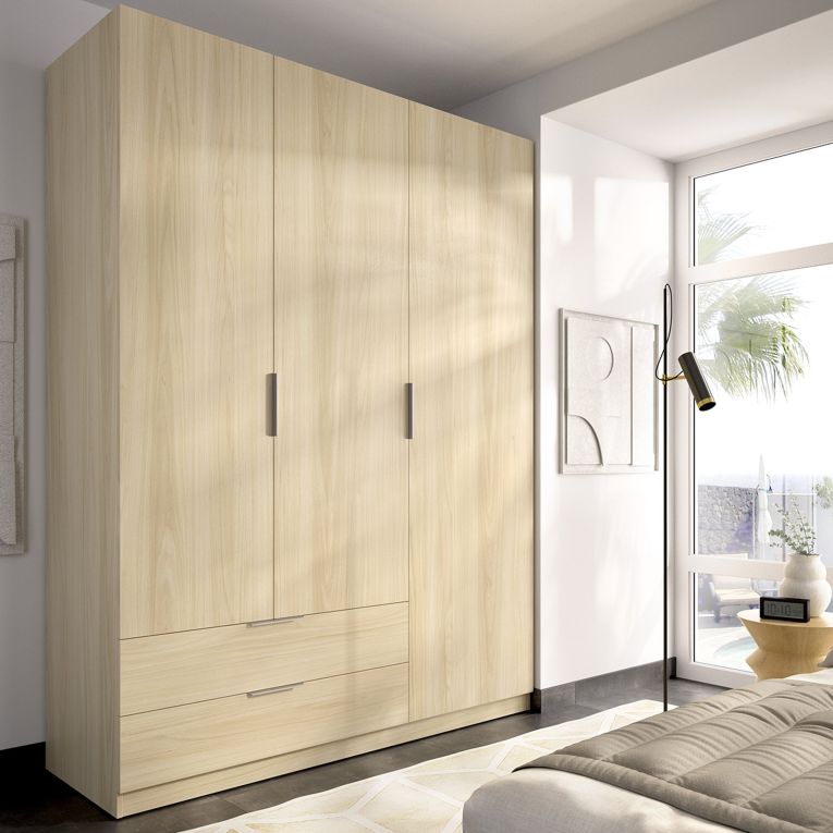 Guardaroba 3 Ante Marrone Rovere Appendiabiti 2 Cassetti 51x137 cm, 3 Ripiani - Mayos