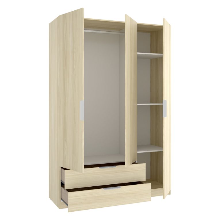 Guardaroba 3 Ante Marrone Rovere Appendiabiti 2 Cassetti 51x137 cm, 3 Ripiani - Mayos