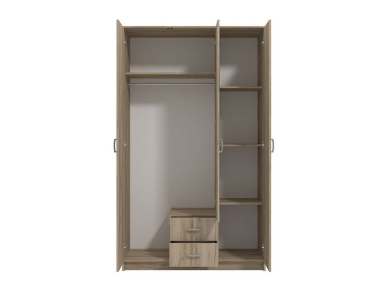 Guardaroba 3 Ante Marrone Rovere Bianco Appendiabiti 2 Cassetti 120x52 cm, 4 Ripiani - Crati