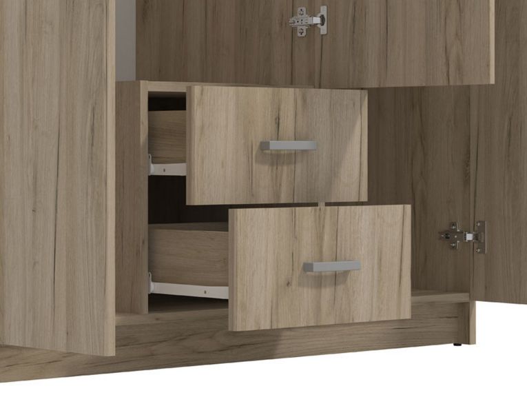 Guardaroba 3 Ante Marrone Rovere Bianco Appendiabiti 2 Cassetti 120x52 cm, 4 Ripiani - Crati