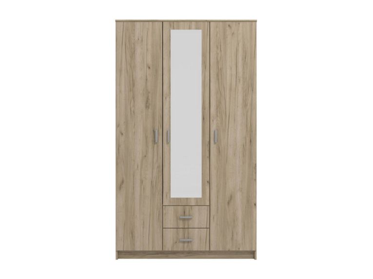 Guardaroba 3 Ante Marrone Rovere Bianco Appendiabiti 2 Cassetti 120x52 cm, 4 Ripiani - Crati