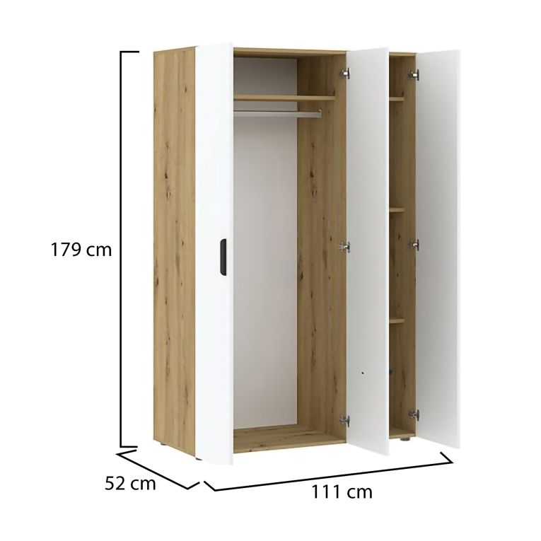 Guardaroba 3 Ante Marrone Rovere Bianco Appendiabiti 4 Ripiani 111x52 cm, 3 Ante - Pettineo