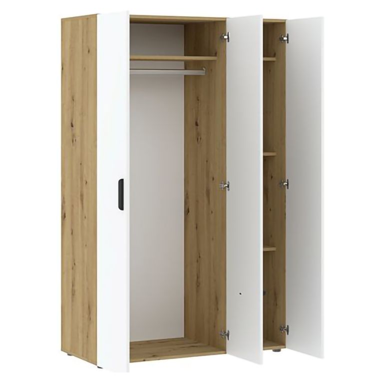 Guardaroba 3 Ante Marrone Rovere Bianco Appendiabiti 4 Ripiani 111x52 cm, 3 Ante - Pettineo