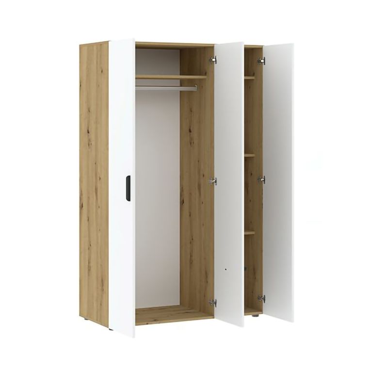 Guardaroba 3 Ante Marrone Rovere Nodi Bianco Appendiabiti 4 Cassetti 111x52 cm, 4 Ripiani - Randazzo