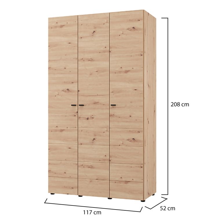 Guardaroba 3 Ante Marrone Rovere Nodi Bianco Appendiabiti 4 Ripiani 117x52 cm, 3 Ante - Ronco