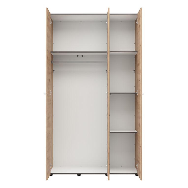 Guardaroba 3 Ante Marrone Rovere Nodi Bianco Appendiabiti 4 Ripiani 117x52 cm, 3 Ante - Ronco
