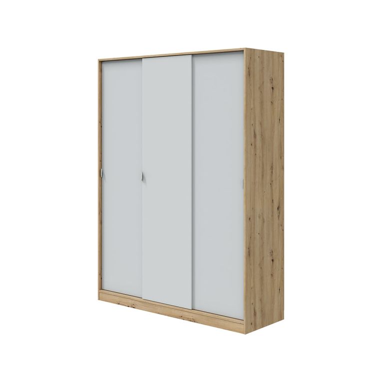 Guardaroba 3 Ante Marrone Rovere Nodi Bianco Appendiabiti 4 Ripiani 150x50 cm, 6 Vani - Senales