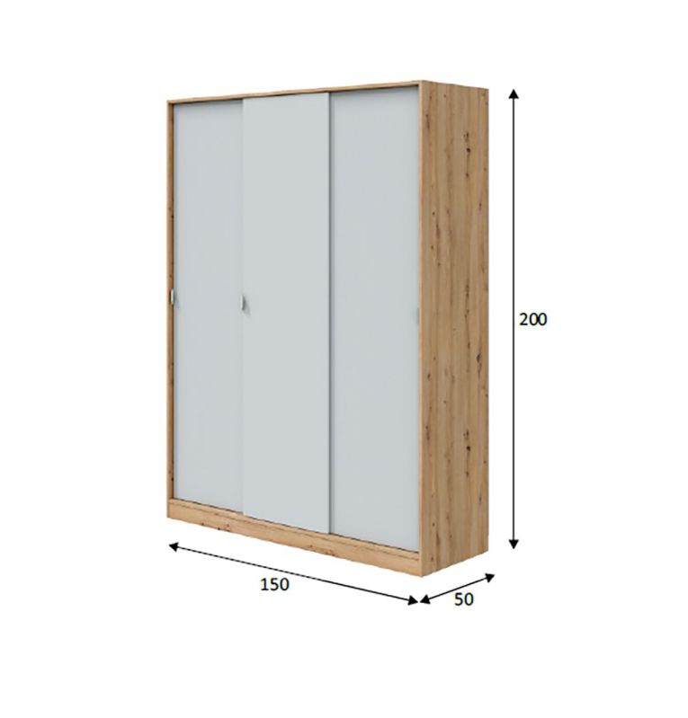 Guardaroba 3 Ante Marrone Rovere Nodi Bianco Appendiabiti 4 Ripiani 150x50 cm, 6 Vani - Senales
