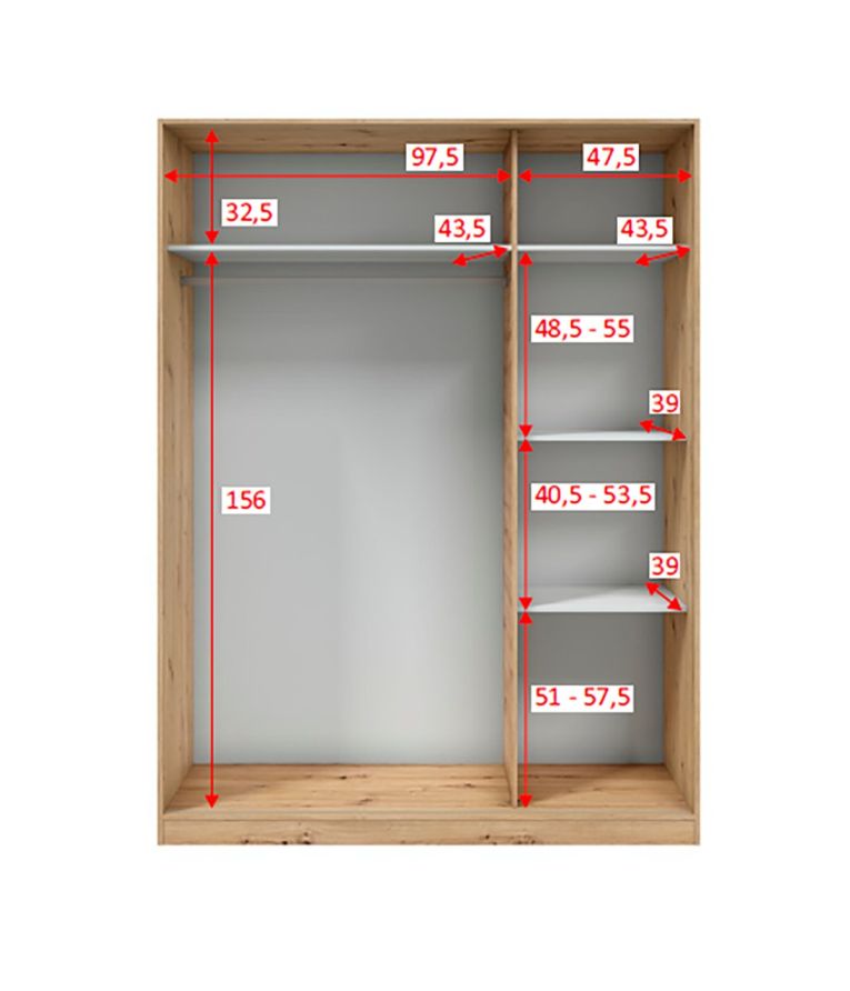 Guardaroba 3 Ante Marrone Rovere Nodi Bianco Appendiabiti 4 Ripiani 150x50 cm, 6 Vani - Senales
