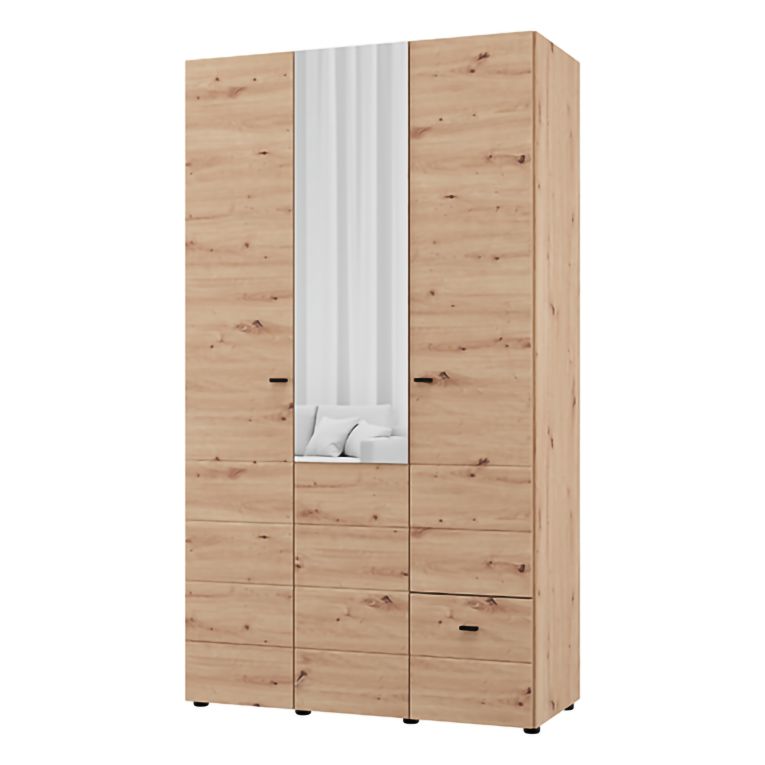 Guardaroba 3 Ante Marrone Rovere Nodi Bianco Appendiabiti un Cassetto 117x52 cm, 4 Ripiani - Serram