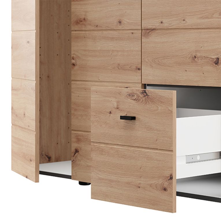 Guardaroba 3 Ante Marrone Rovere Nodi Bianco Appendiabiti un Cassetto 117x52 cm, 4 Ripiani - Serram