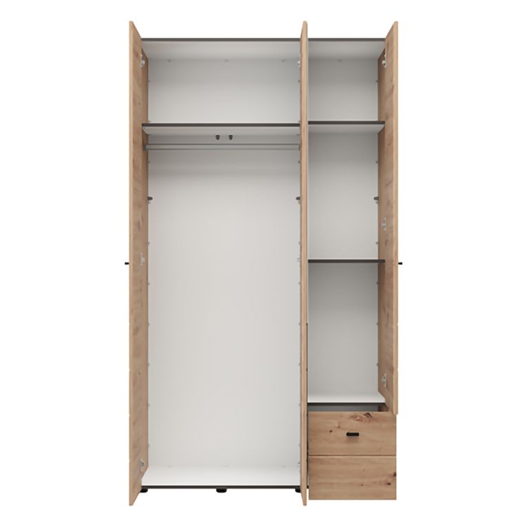 Guardaroba 3 Ante Marrone Rovere Nodi Bianco Appendiabiti un Cassetto 117x52 cm, 4 Ripiani - Serram