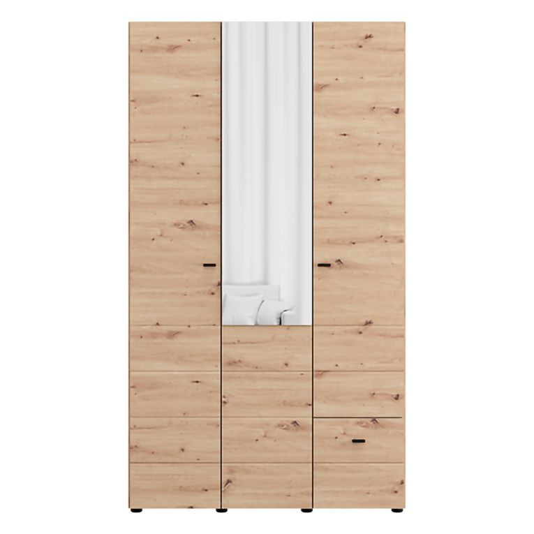 Guardaroba 3 Ante Marrone Rovere Nodi Bianco Appendiabiti un Cassetto 117x52 cm, 4 Ripiani - Serram