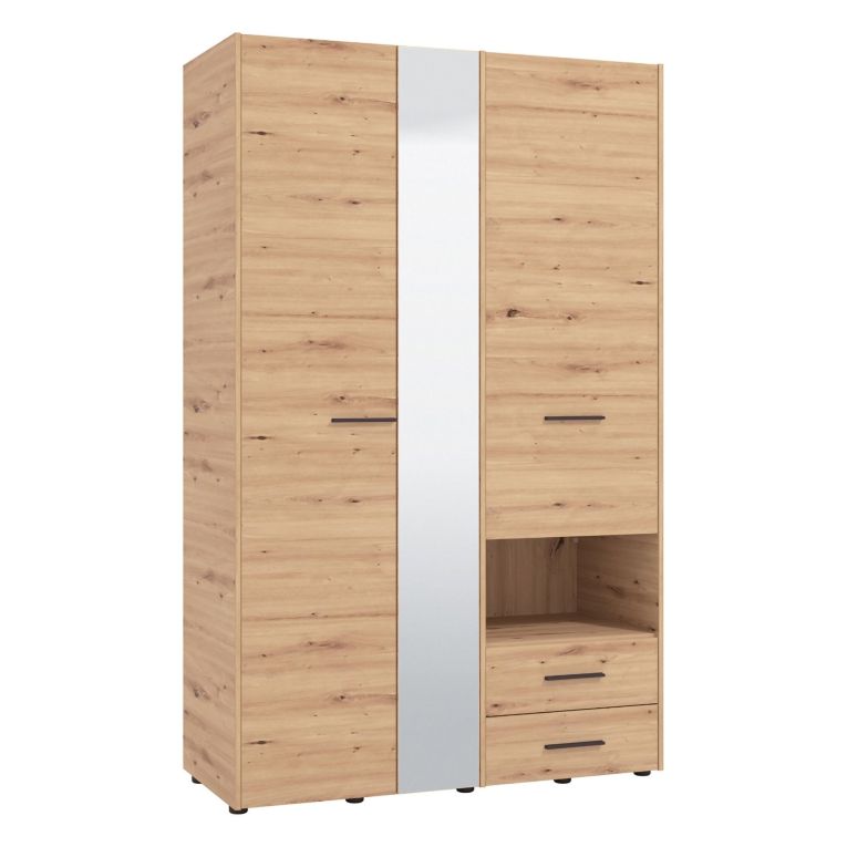 Guardaroba 3 Ante Marrone Rovere Nodi Nero Appendiabiti 2 Cassetti 127.5x54 cm, 5 Ripiani - Molare
