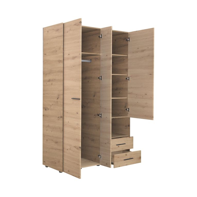 Guardaroba 3 Ante Marrone Rovere Nodi Nero Appendiabiti 2 Cassetti 127.5x54 cm, 5 Ripiani - Molare